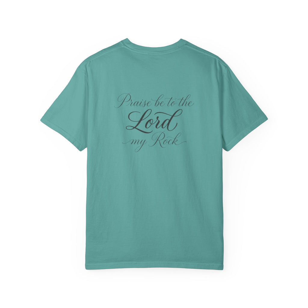 Christian T-Shirt — “Pray Be to the Lord My Rock” Religious Tee with Cross