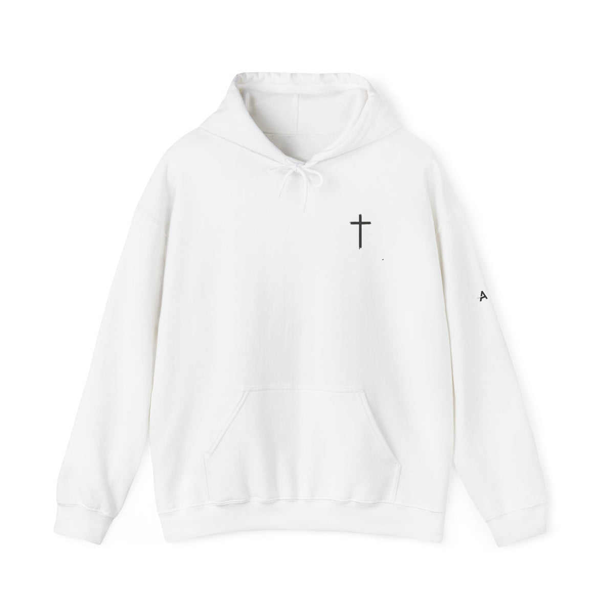 Minimal Cross Hoodie — Small Chest Christian Cross Pullover
