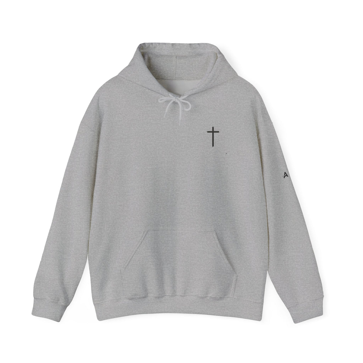 Minimal Cross Hoodie — Small Chest Christian Cross Pullover