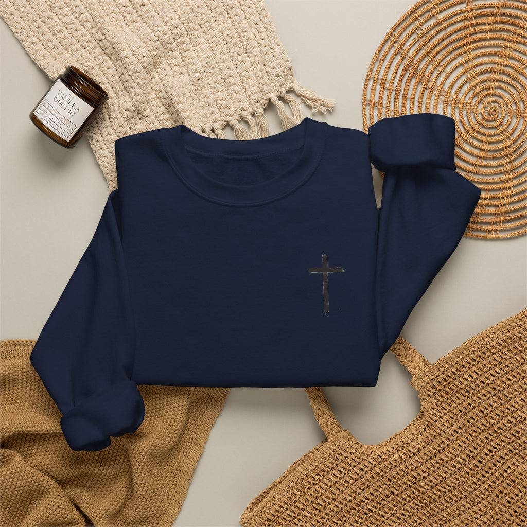 Crewneck Sweatshirt – Minimal Cross Chest Christian Design