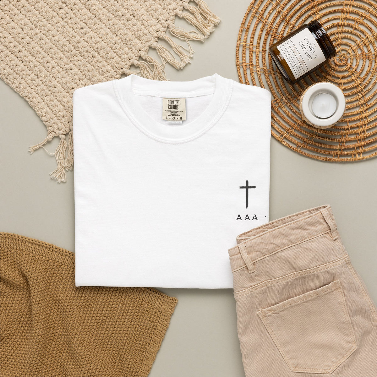 Christian T-Shirt — “Pray Be to the Lord My Rock” Religious Tee with Cross