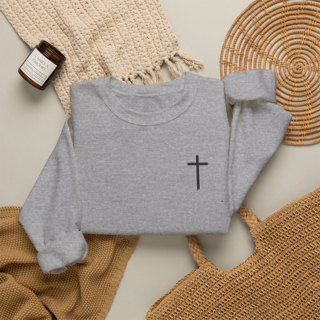 Crewneck Sweatshirt – Minimal Cross Chest Christian Design