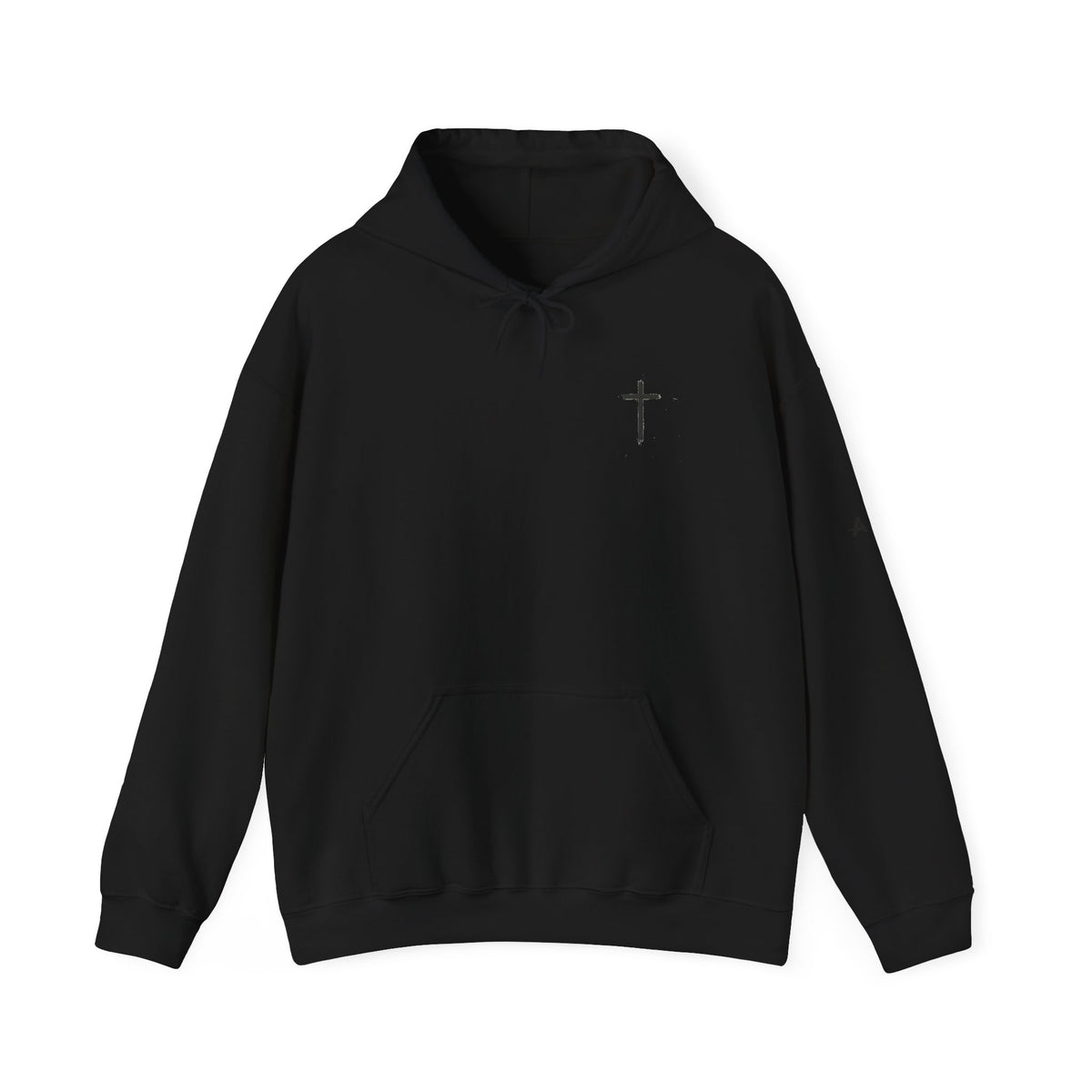 Minimal Cross Hoodie — Small Chest Christian Cross Pullover