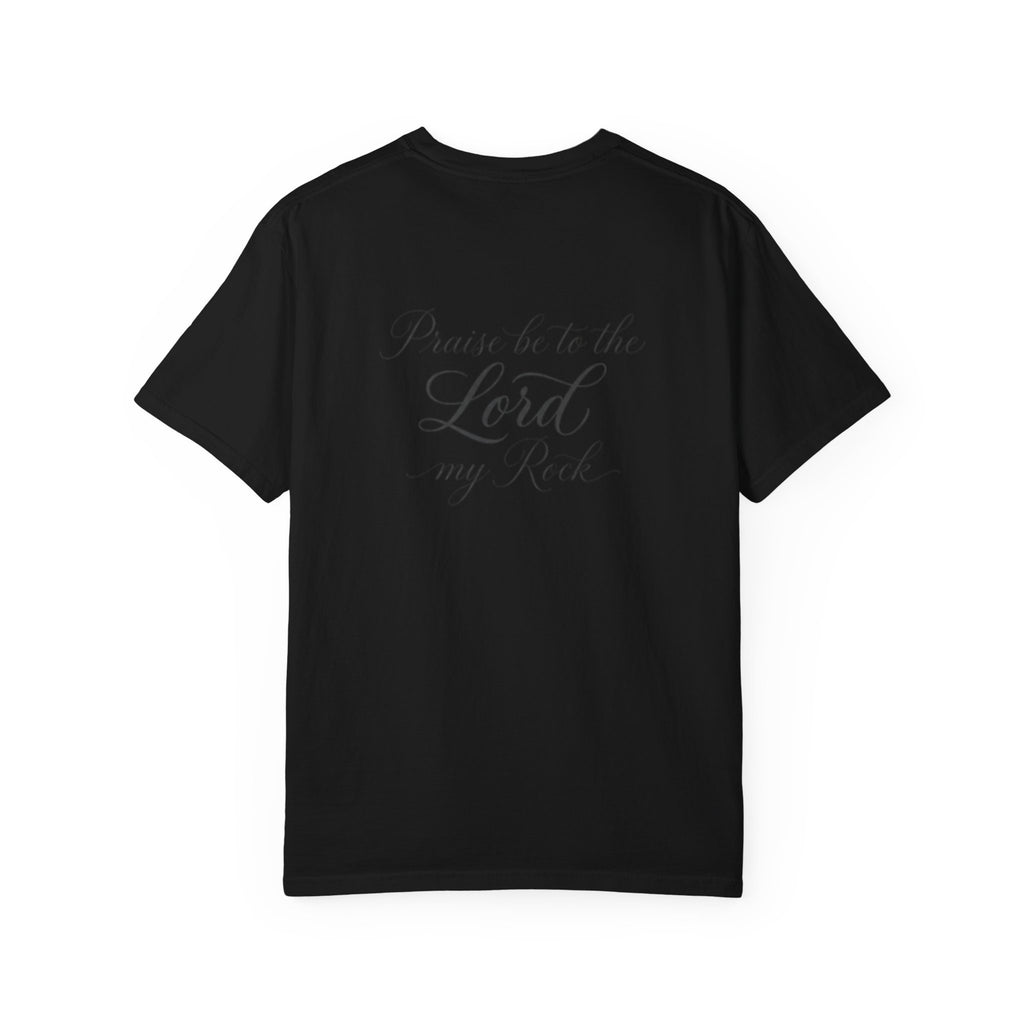 Christian T-Shirt — “Pray Be to the Lord My Rock” Religious Tee with Cross