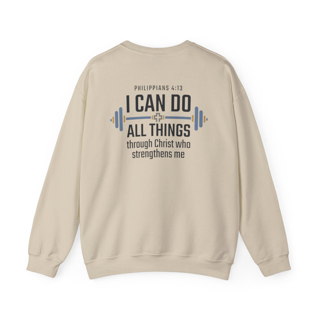 Christian Fitness Sweatshirt — “I Can Do All Things” Barbell Crewneck