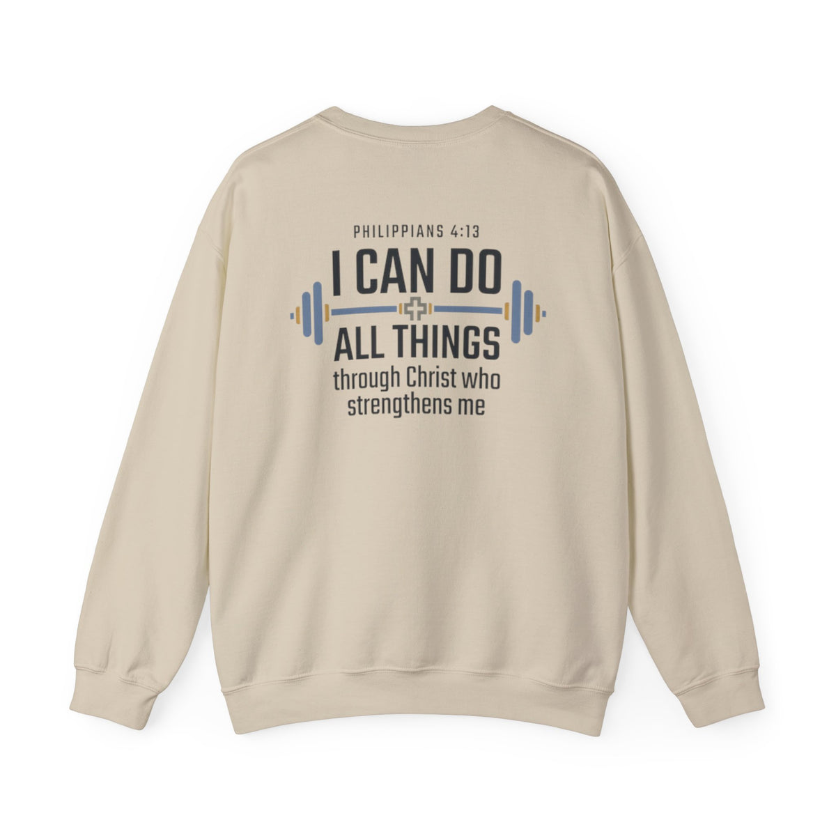 Christian Fitness Sweatshirt — “I Can Do All Things” Barbell Crewneck