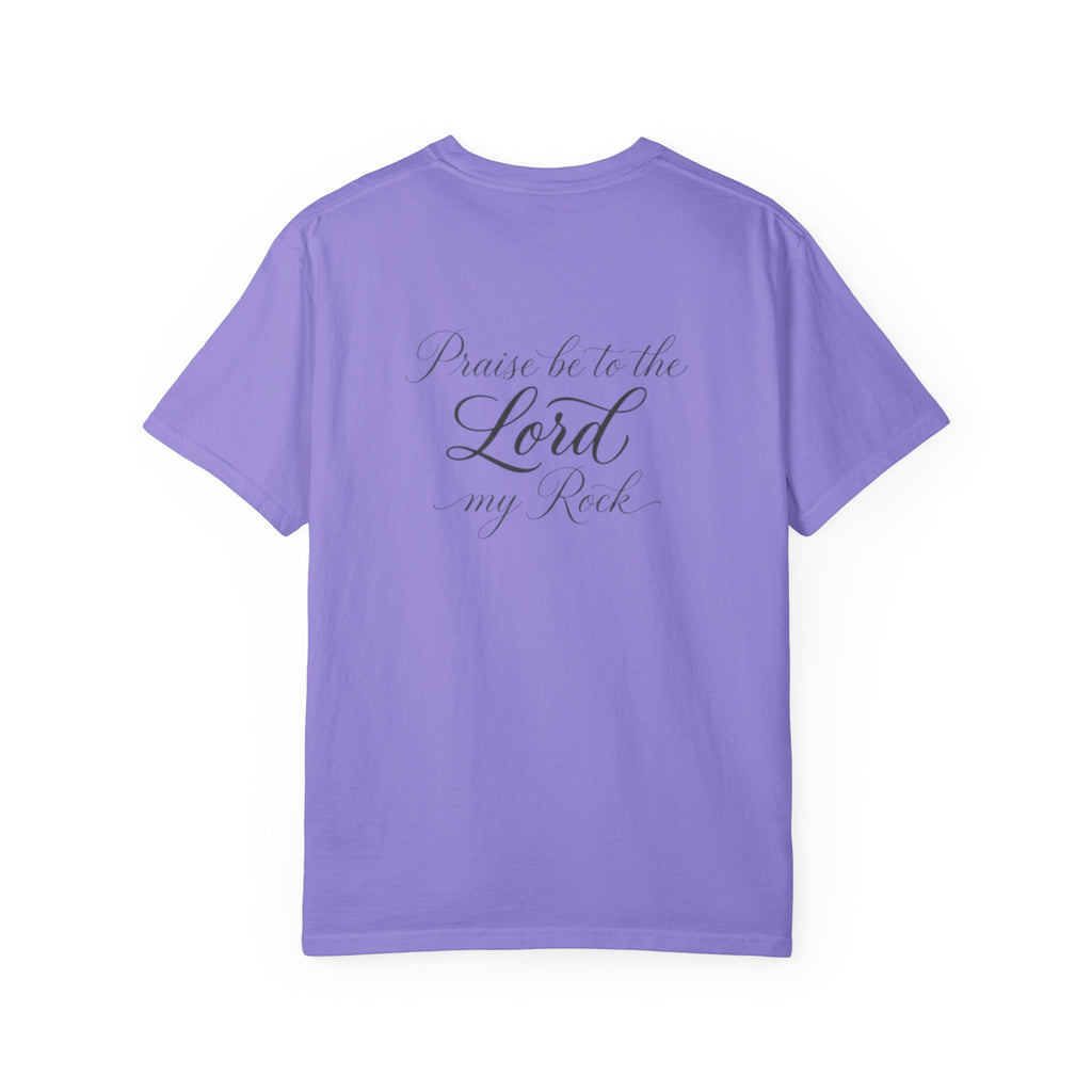Christian T-Shirt — “Pray Be to the Lord My Rock” Religious Tee with Cross