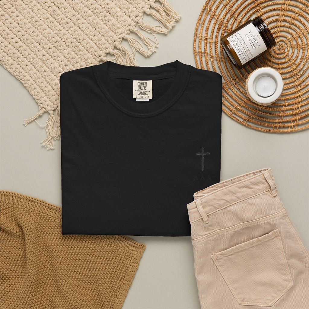 Christian T-Shirt — “Pray Be to the Lord My Rock” Religious Tee with Cross