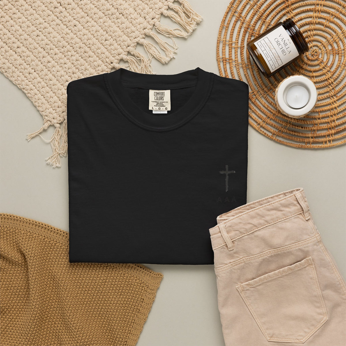 Christian T-Shirt — “Pray Be to the Lord My Rock” Religious Tee with Cross