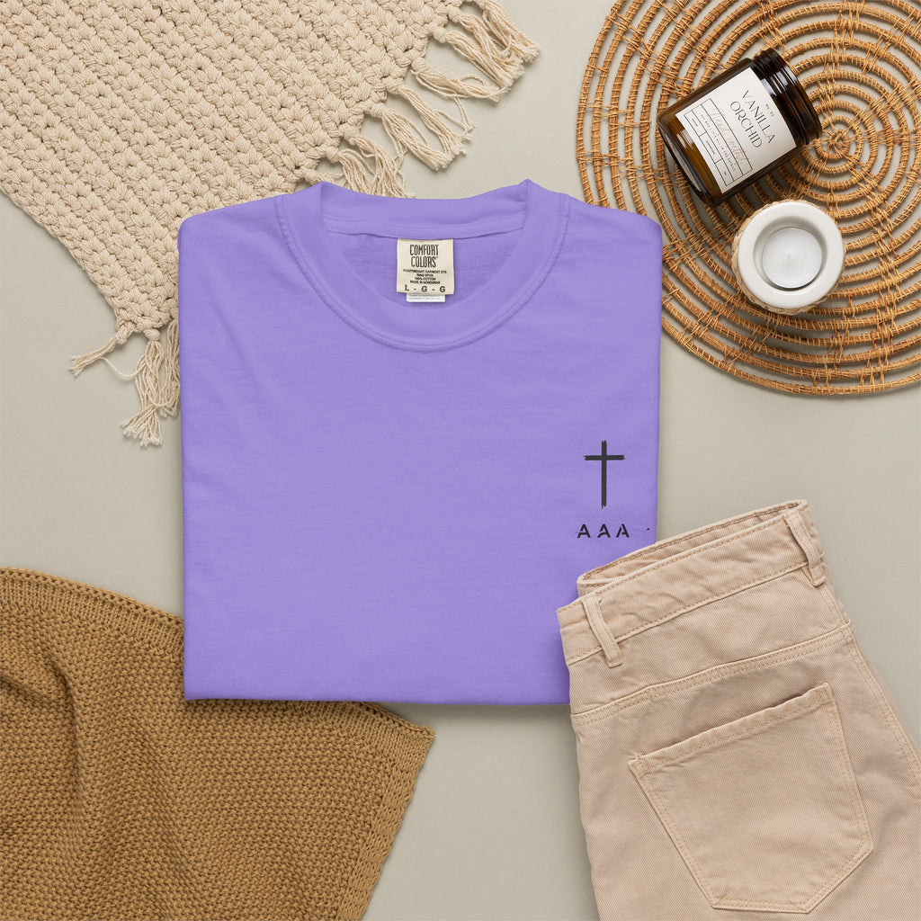 Christian T-Shirt — “Pray Be to the Lord My Rock” Religious Tee with Cross