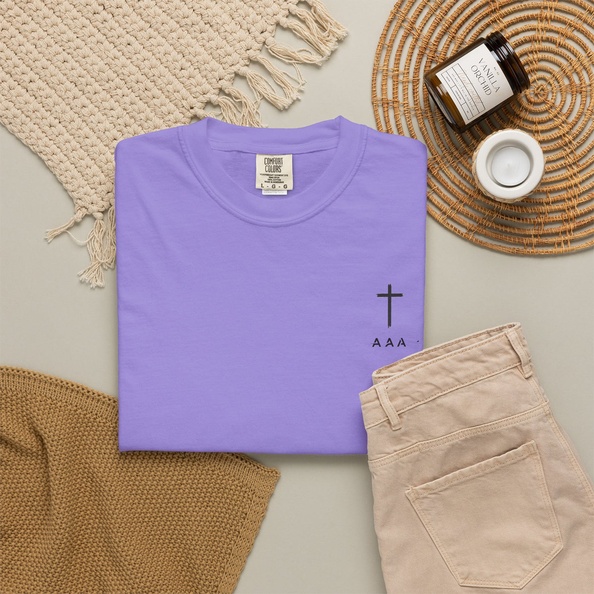 Christian T-Shirt — “Pray Be to the Lord My Rock” Religious Tee with Cross