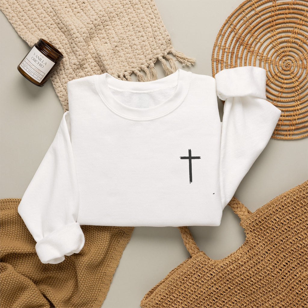 Crewneck Sweatshirt – Minimal Cross Chest Christian Design