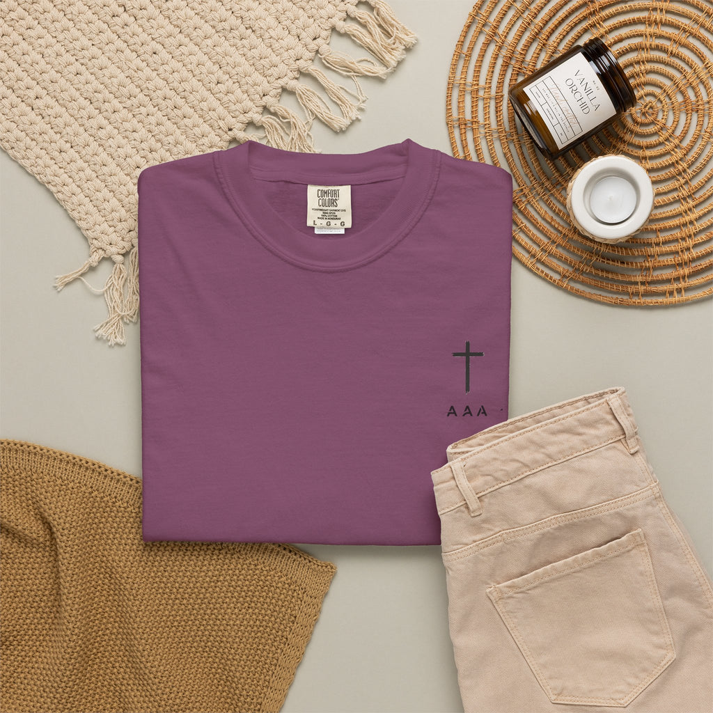 Christian T-Shirt — “Pray Be to the Lord My Rock” Religious Tee with Cross