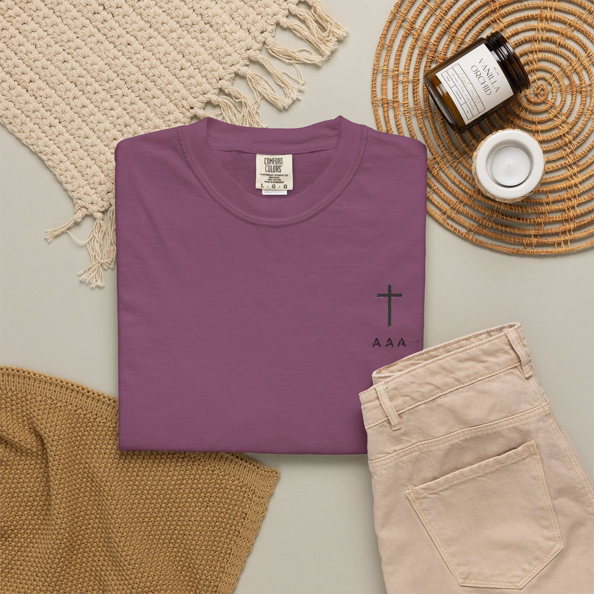 Christian T-Shirt — “Pray Be to the Lord My Rock” Religious Tee with Cross