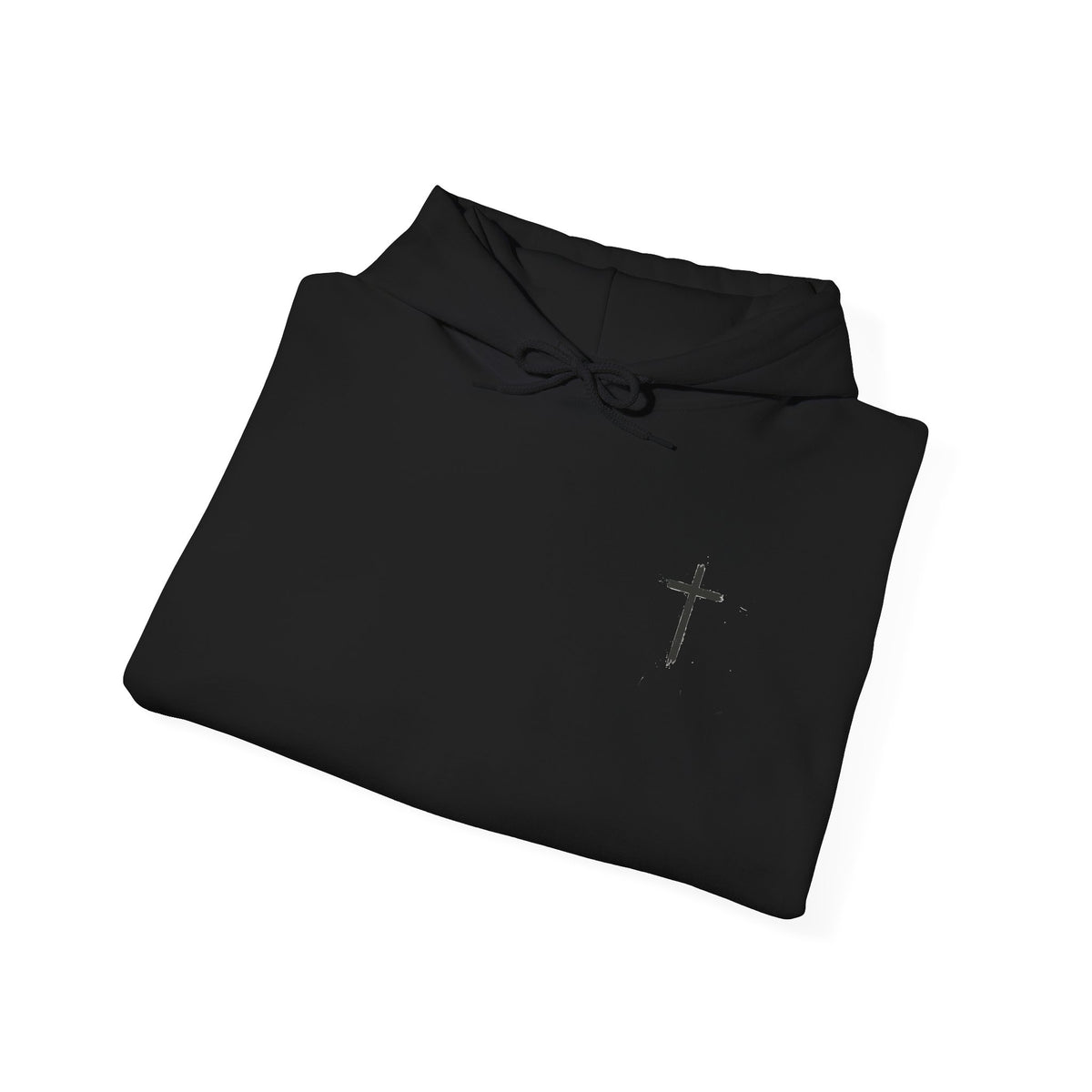 Minimal Cross Hoodie — Small Chest Christian Cross Pullover