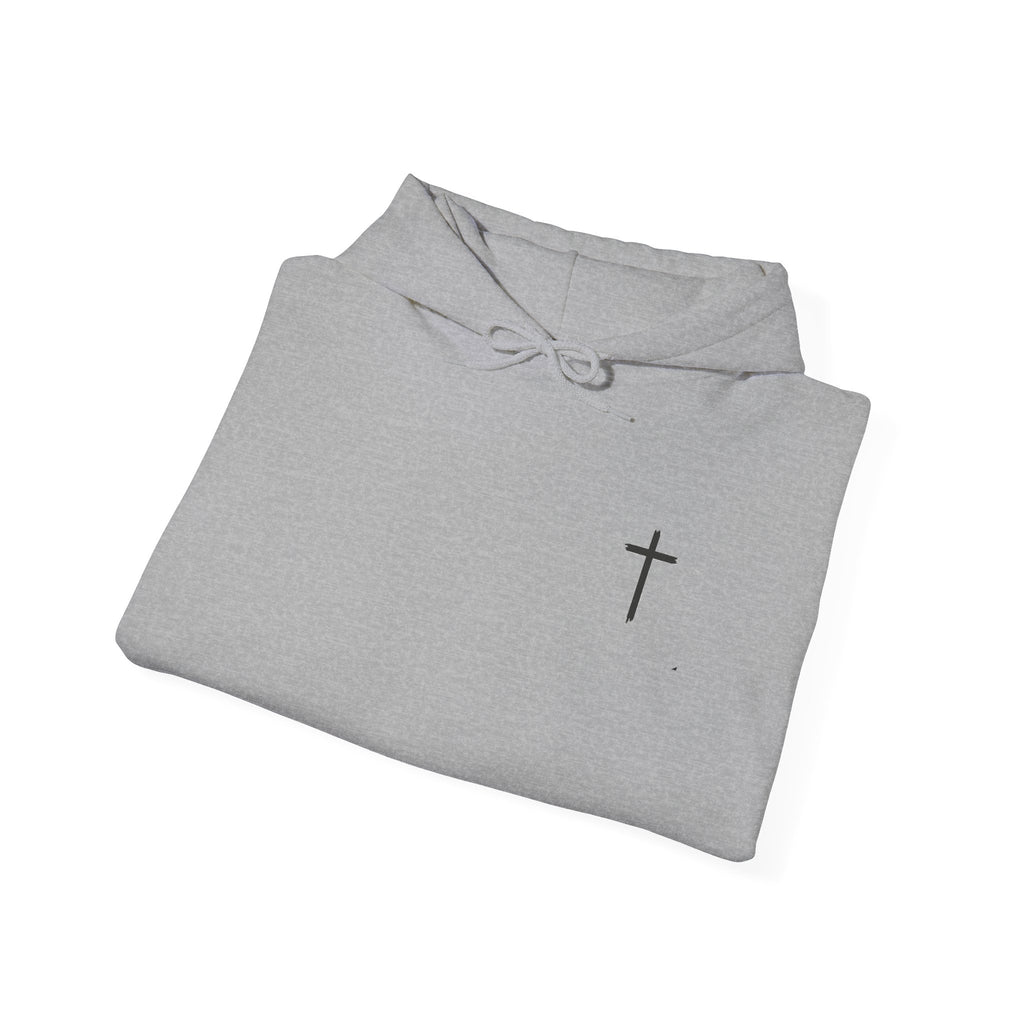 Minimal Cross Hoodie — Small Chest Christian Cross Pullover