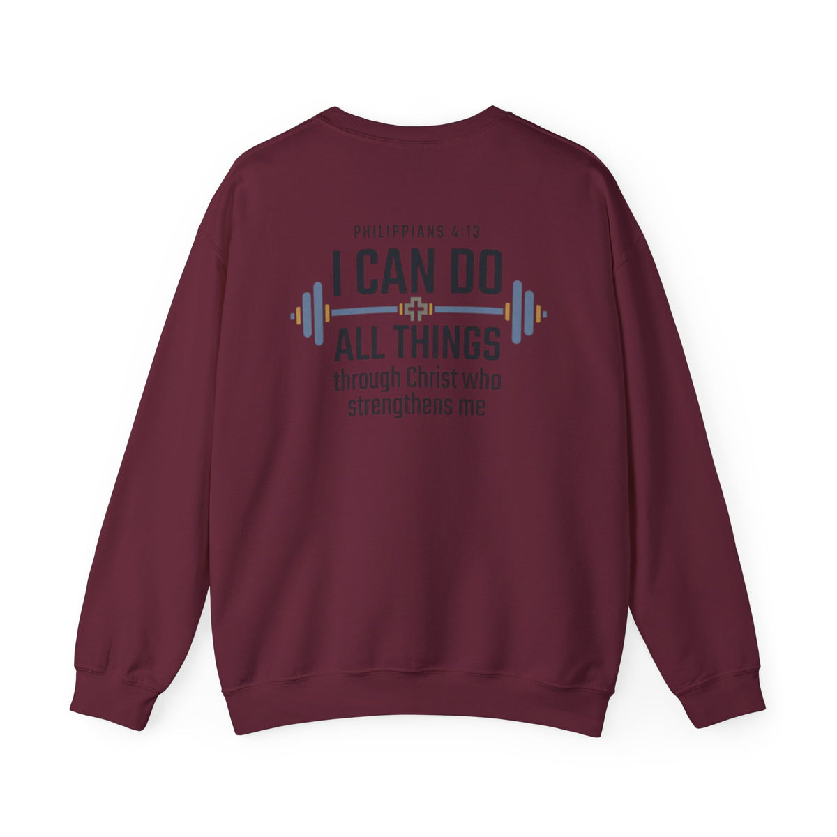 Christian Fitness Sweatshirt — “I Can Do All Things” Barbell Crewneck