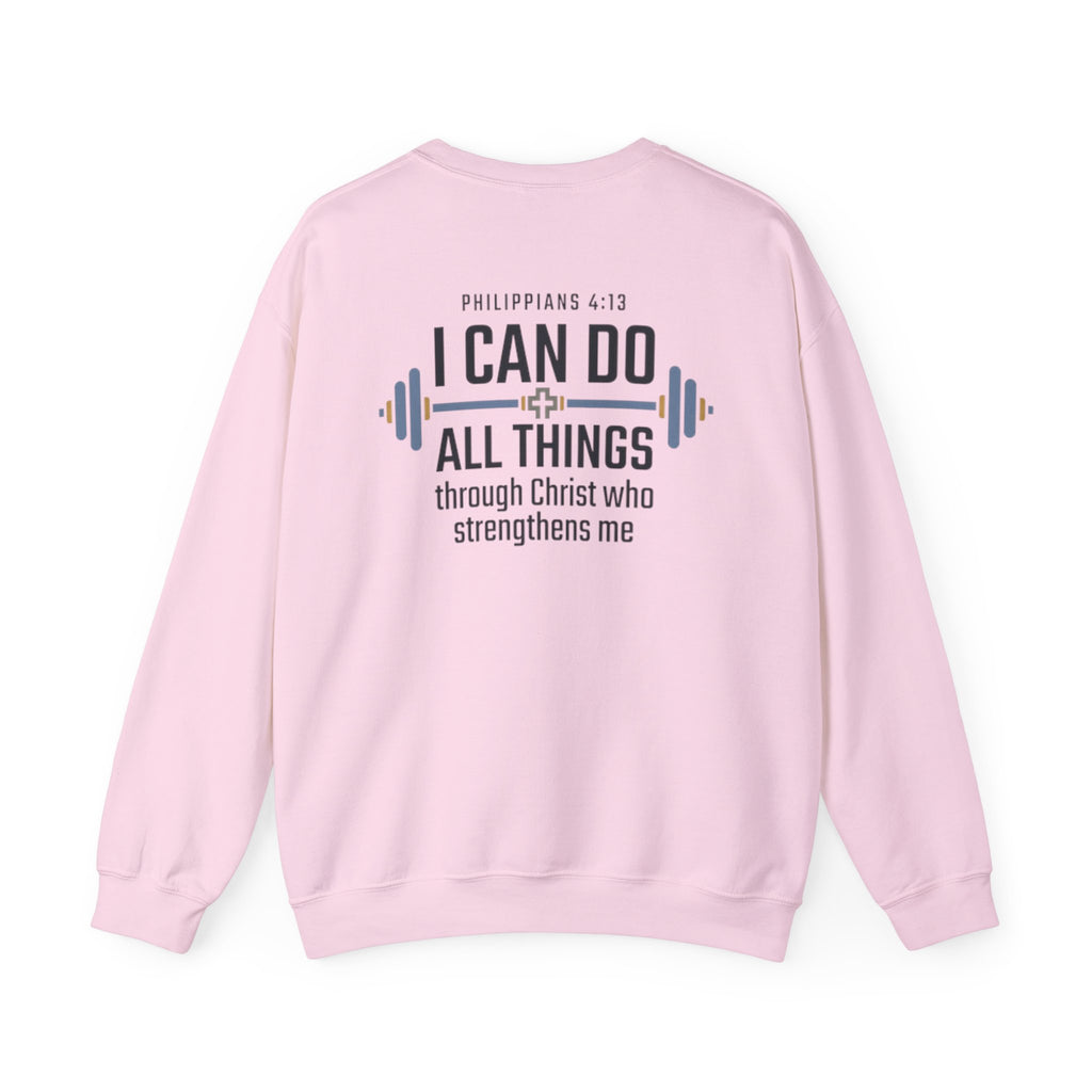 Christian Fitness Sweatshirt — “I Can Do All Things” Barbell Crewneck